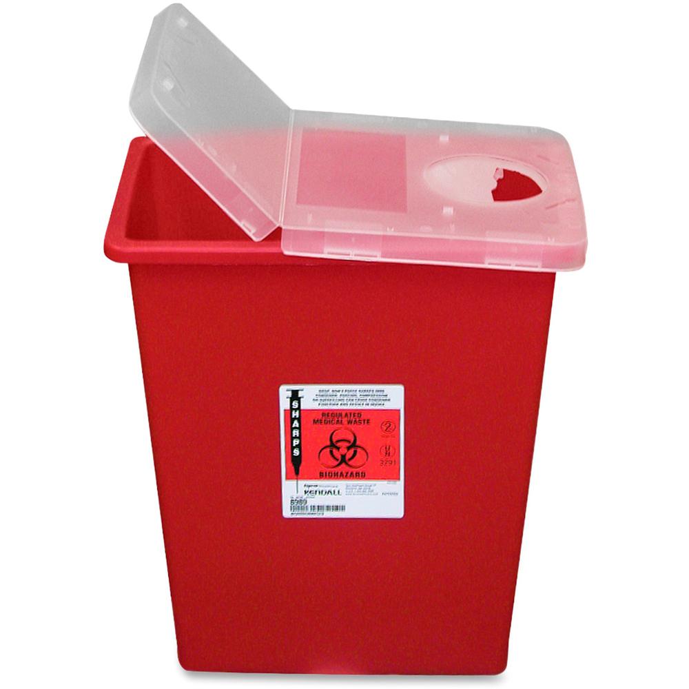 Covidien Kendall Sharps Containers with Hinged Lid - 8 gal Capacity - 17.5" Height x 15.5" Width x 11" Depth - Red - 1 Each. Picture 1