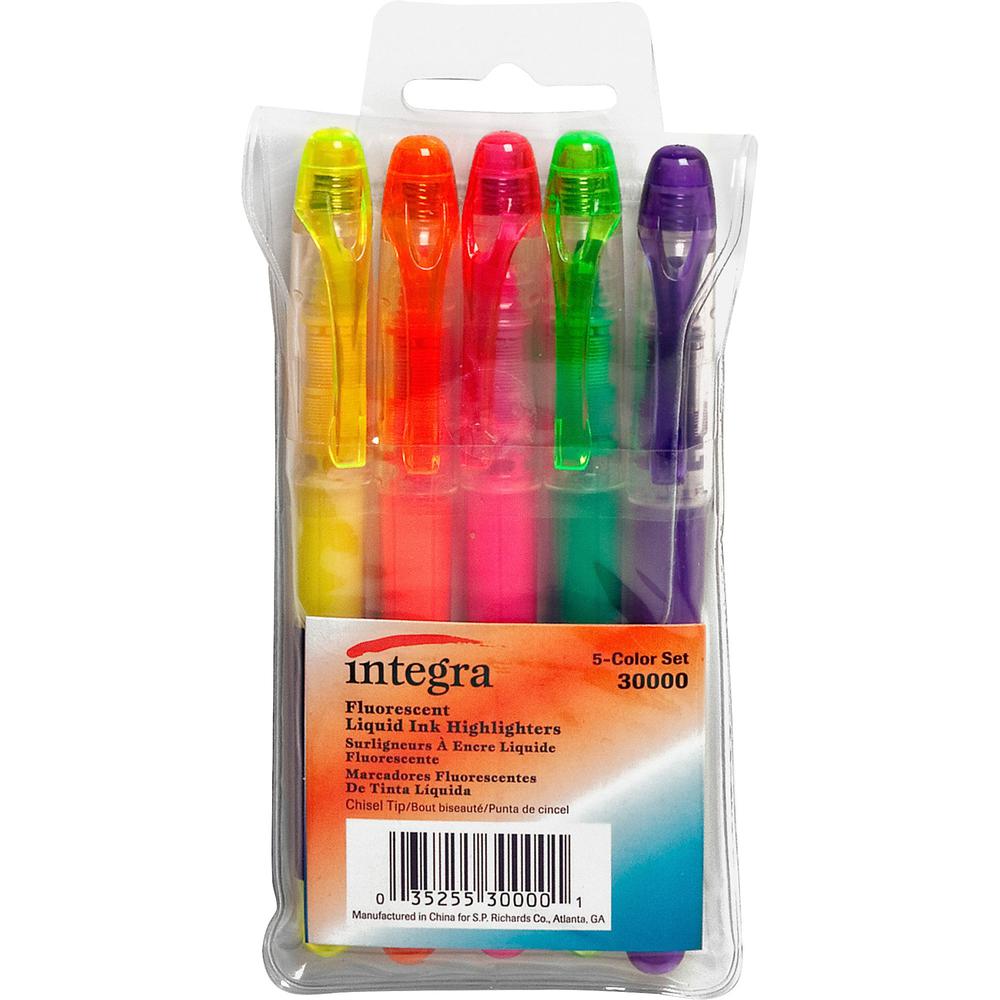 Integra Liquid Highlighters - Fine Marker Point - Chisel Marker Point Style - Assorted - 5 / Set. Picture 1