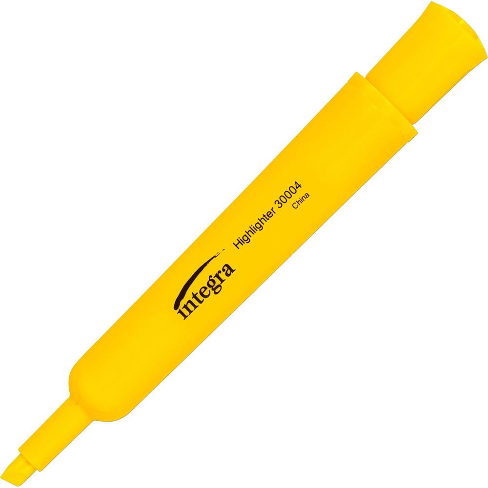 Integra Chisel Desk Liquid Highlighters - Chisel Marker Point Style - Yellow Water Based Ink - Yellow Barrel - 1 Dozen. Picture 1