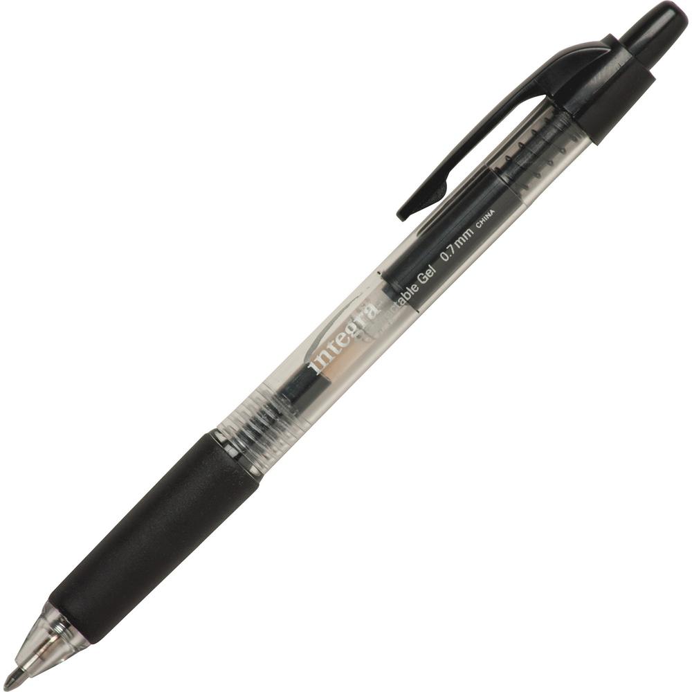 Integra Retractable 0.7mm Gel Pens - Medium Pen Point - 0.7 mm Pen Point Size - Retractable - Black Gel-based Ink - Clear Barrel - Metal Tip - 1 Dozen. Picture 1