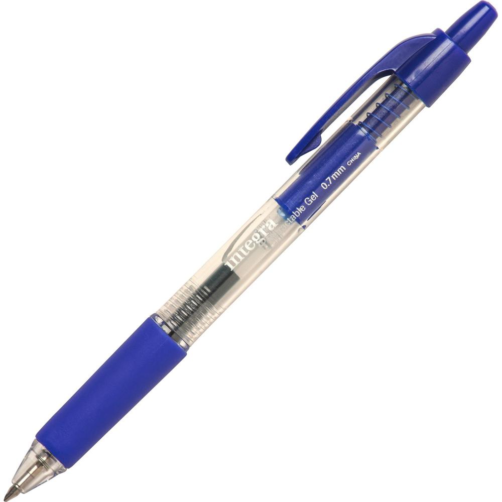 Integra Retractable 0.7mm Gel Pens - Medium Pen Point - 0.7 mm Pen Point Size - Retractable - Blue Gel-based Ink - Clear Barrel - Metal Tip - 1 Dozen. Picture 1