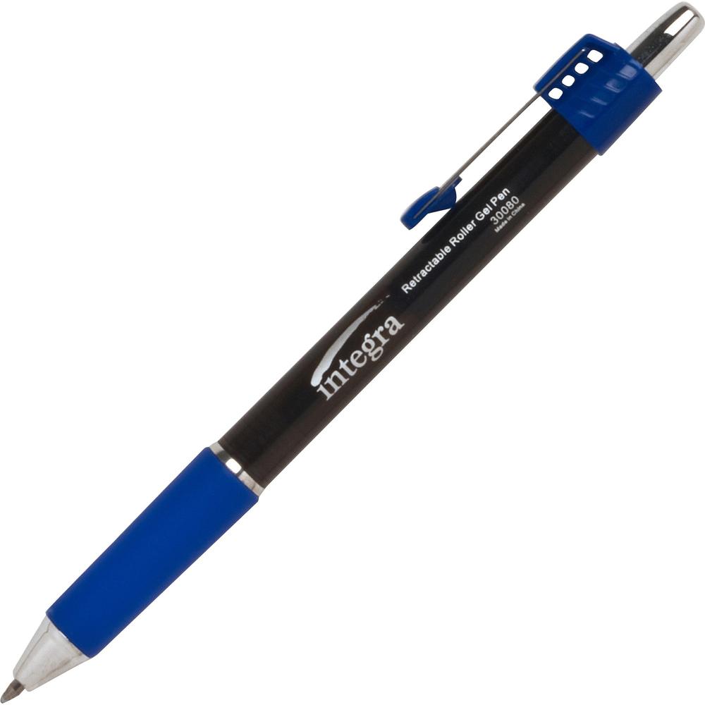 Integra Retractable Roller Gel Pen with Metal Clip - 0.7 mm Pen Point Size - Retractable - Blue Gel-based Ink - Blue Barrel - 1 Dozen. Picture 1