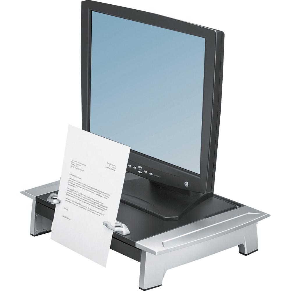 Fellowes Office Suites Standard Monitor Riser Plus - 80 lb Load Capacity - 4.2" Height x 19.9" Width x 14.1" Depth - Black, Silver. Picture 1
