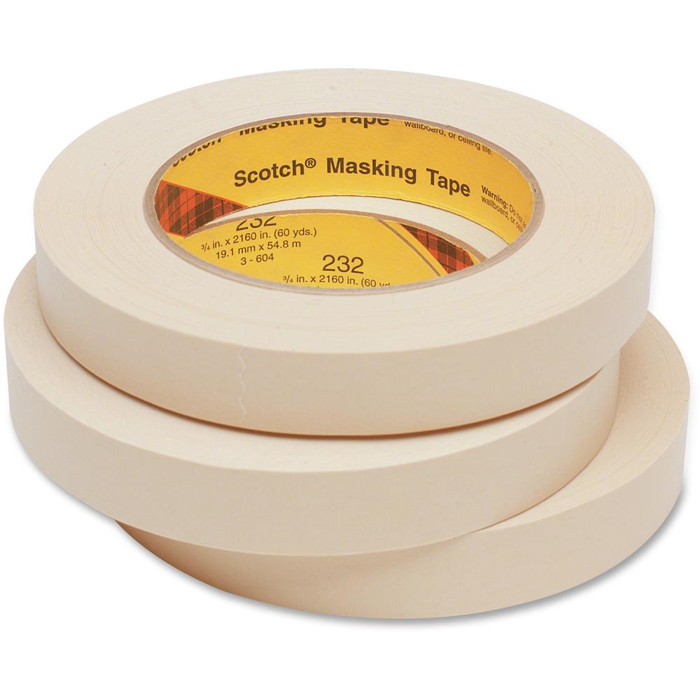 Scotch 232 High-performance Masking Tape - 60 yd Length x 0.75" Width - 6.3 mil Thickness - 3" Core - Rubber Backing - Solvent Resistant - For Masking - 1 / Roll - Cream. Picture 1