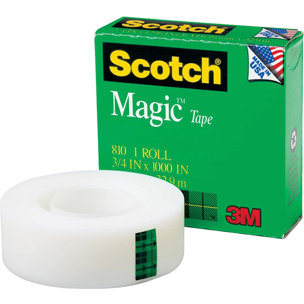 Scotch 3/4"W Magic Tape - 27.78 yd Length x 0.75" Width - 1" Core - 1 / Roll - Matte Clear. The main picture.