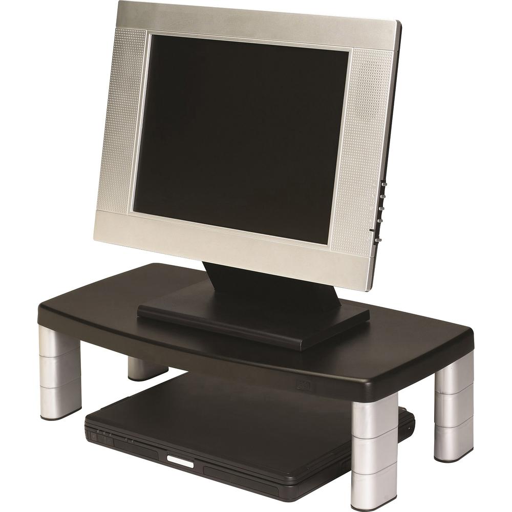 3M Adjustable Monitor Riser Stand - Up to 17" Screen Support - 40 lb Load Capacity - 6" Height x 18.5" Width x 10" Depth - Black. Picture 1