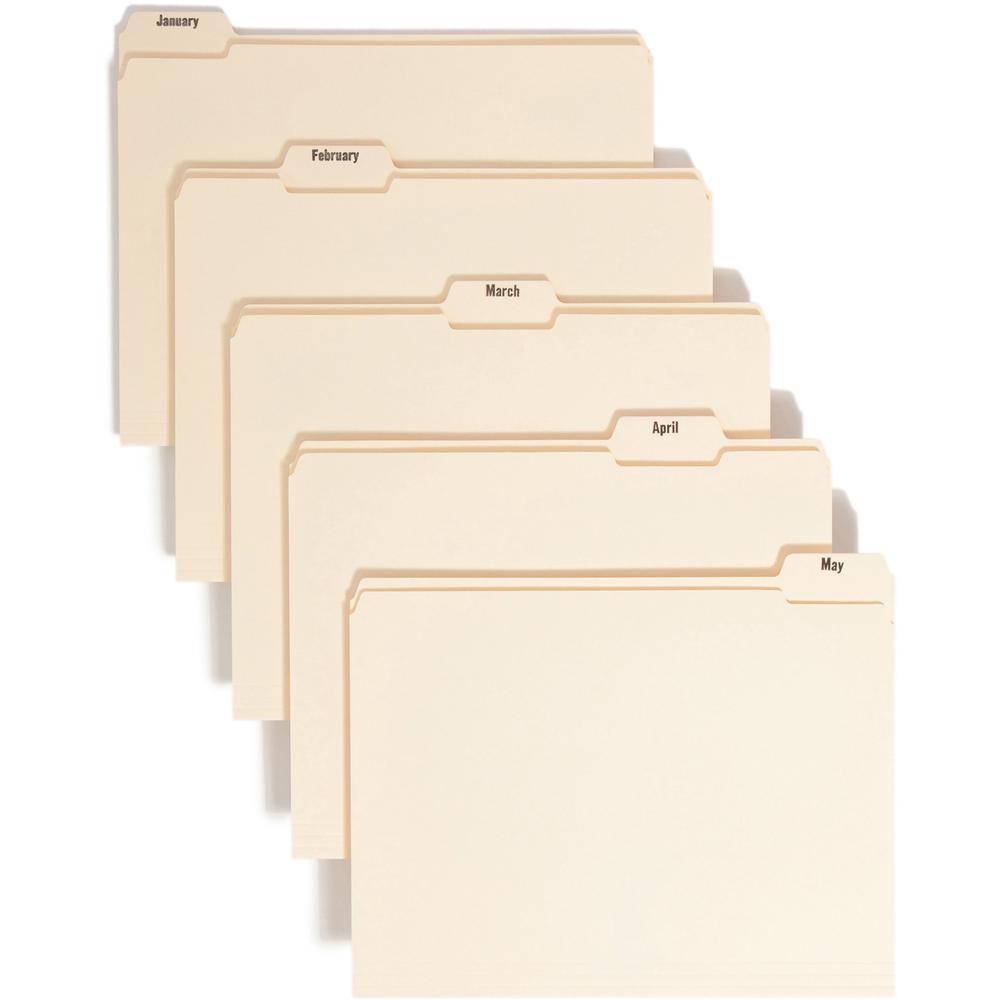 Smead 1/5 Tab Cut Letter Recycled Top Tab File Folder - 8 1/2" x 11" - 3/4" Expansion - Top Tab Location - Assorted Position Tab Position - Manila - 10% Recycled - 12 / Set. Picture 1