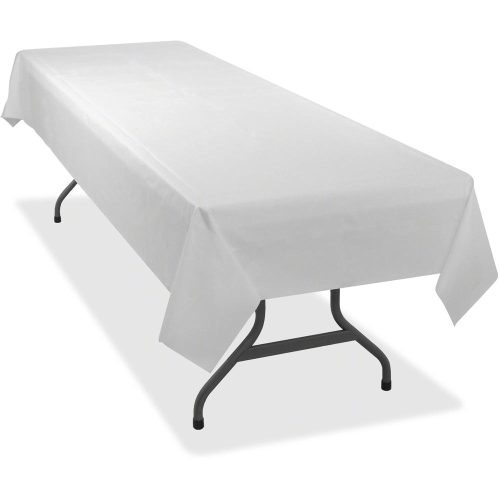 Tablemate Heavy-duty Plastic Table Covers - 108" Length x 54" Width - Plastic - White - 6 / Pack. The main picture.