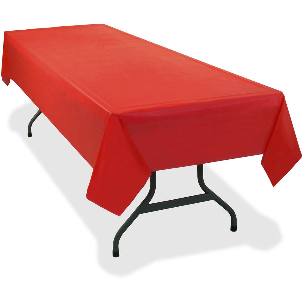 Tablemate Heavy-duty Plastic Table Covers - 108" Length x 54" Width - Plastic - Red - 6 / Pack. Picture 1