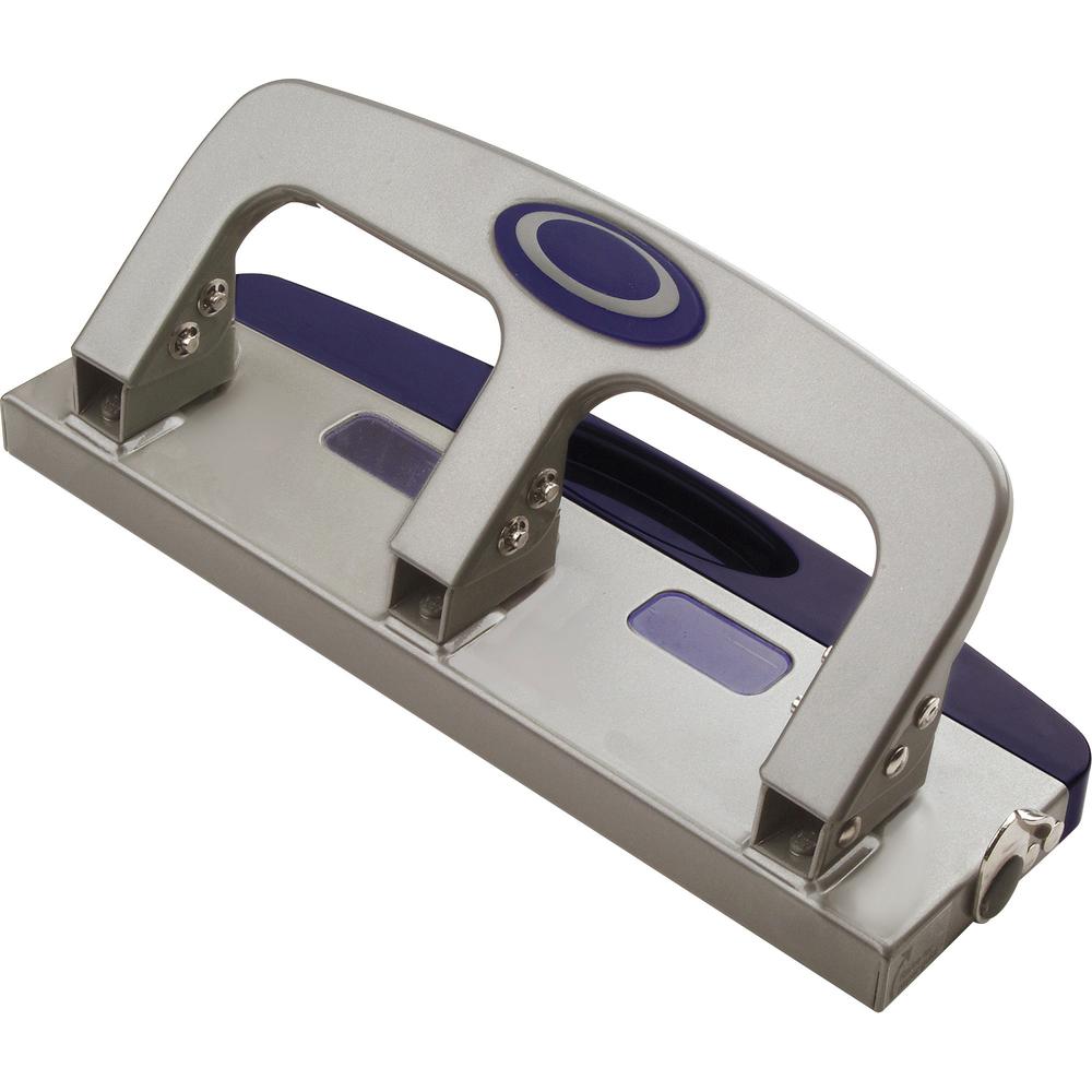 Officemate Deluxe 3-Hole Punch - 3 Punch Head(s) - 20 Sheet of 20lb Paper - 9/32" Punch Size - Silver. Picture 1