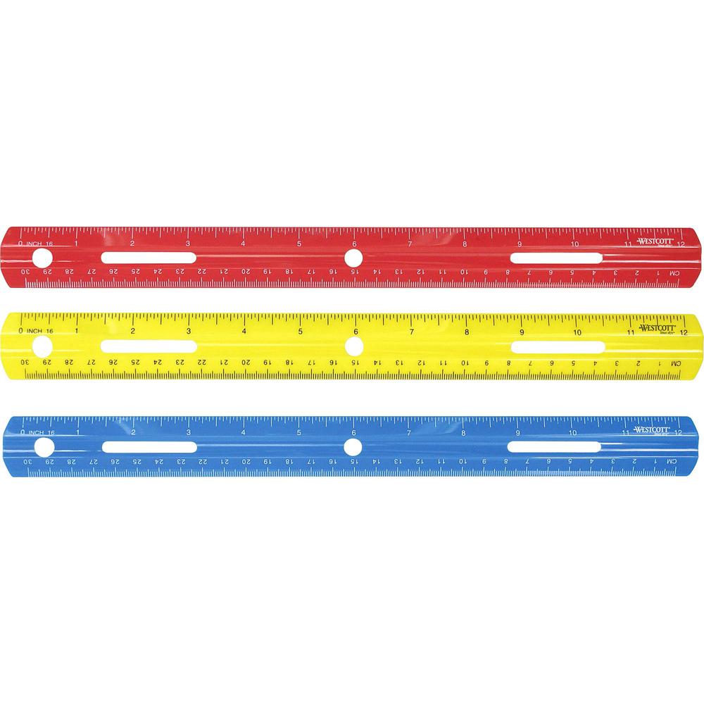 Westcott 12" Plastic Ruler - 12" Length - 1/16 Graduations - Imperial, Metric Measuring System - Plastic - 1 Each - Assorted. The main picture.
