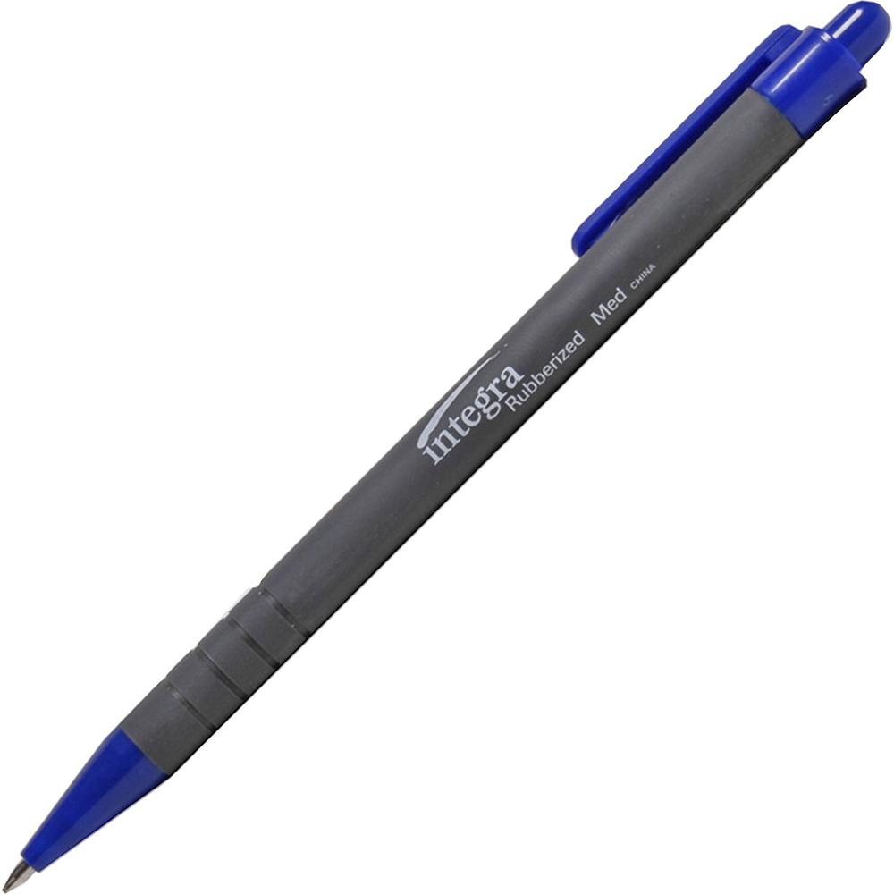 Integra Rubber Barrel Retractable Ballpoint Pens - Medium Pen Point - 1 mm Pen Point Size - Retractable - Blue - Rubber Barrel - 1 Dozen. The main picture.