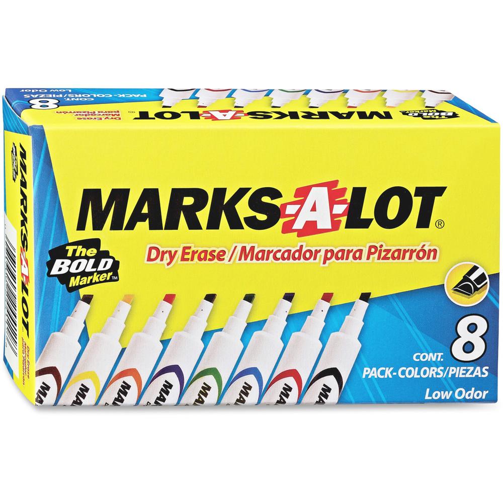 Avery&reg; Marks A Lot Desk-Style Dry-Erase Markers - Chisel Marker Point Style - Black, Blue, Red, Green, Purple, Yellow - 8 / Box. Picture 1