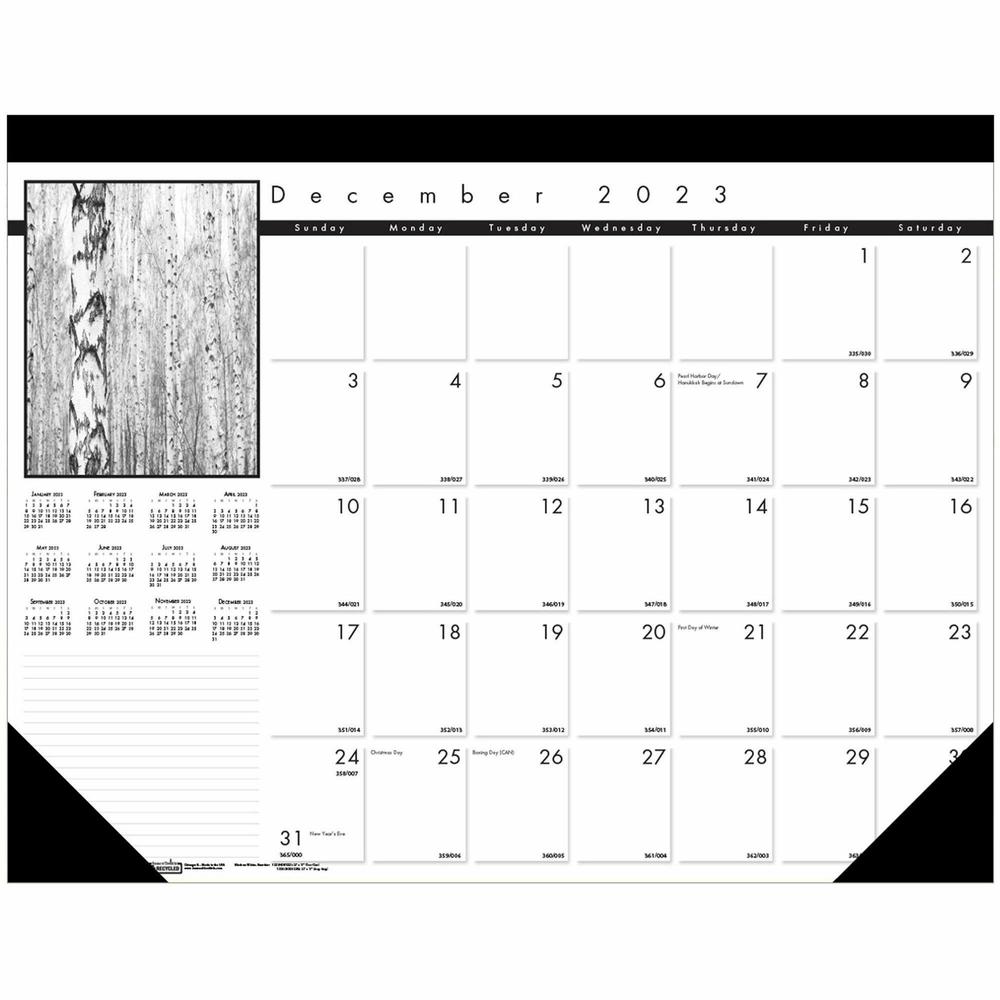 House of Doolittle Black on White Calendar Desk Pad - Julian Dates - Monthly - 13 Month - December 2023 - December 2024 - 1 Month Single Page Layout - 22" x 17" Sheet Size - 2.75" x 2.25" Block - Desk. Picture 1