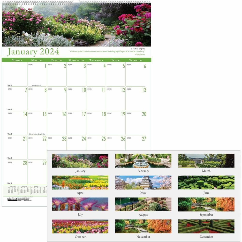 House of Doolittle Earthscapes Gardens Wall Calendar - Julian Dates - Monthly - 1 Year - January 2024 - December 2024 - 1 Month Single Page Layout - 15 1/2" x 22" Sheet Size - 2" x 2.50" Block - Wire . Picture 1