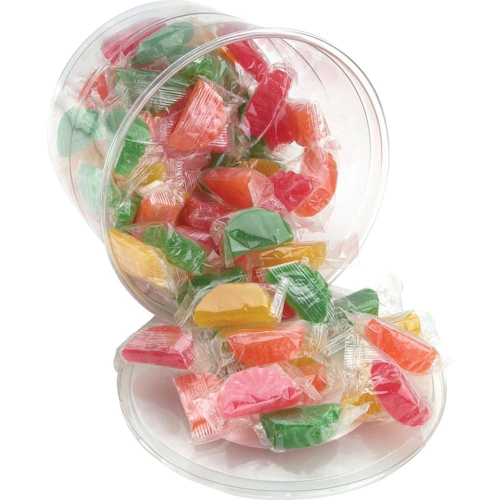 Office Snax Fruit Slice Assorted Flavor Candy Tub - Assorted - Resealable Container, Individually Wrapped - 2 lb - 1 Each Per Canister. Picture 1