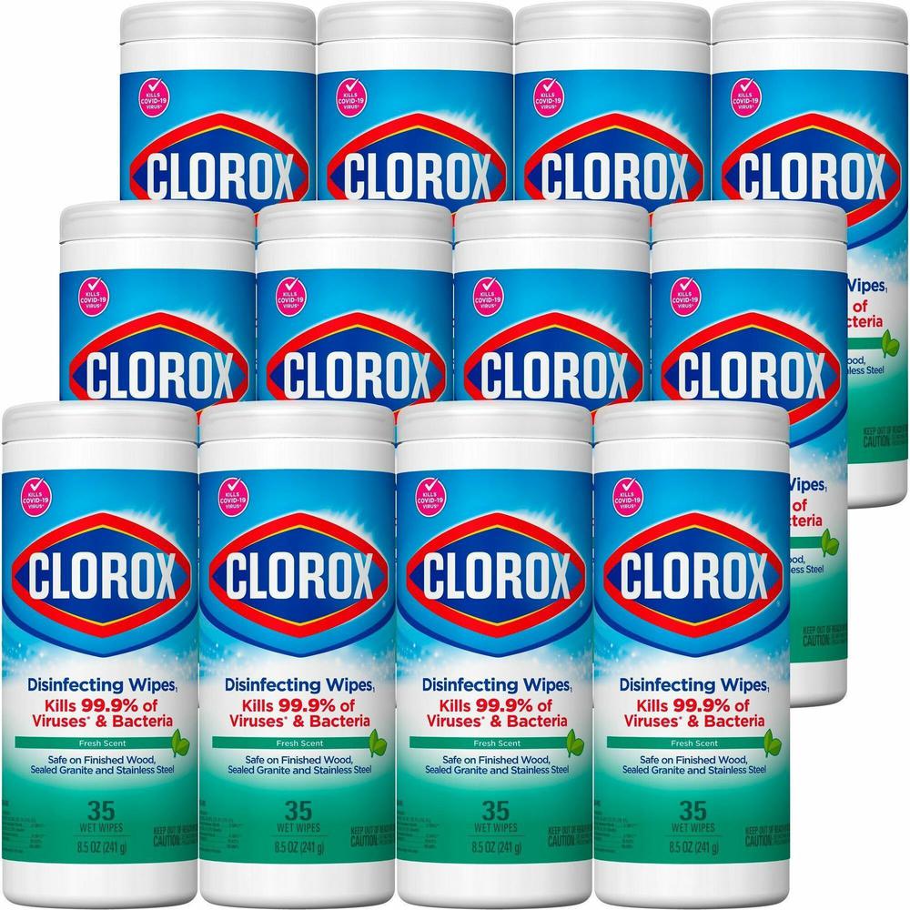 Clorox Disinfecting Cleaning Wipes - Ready-To-Use Wipe - Fresh Scent - 35 / Canister - 12 / Carton - Green. Picture 1