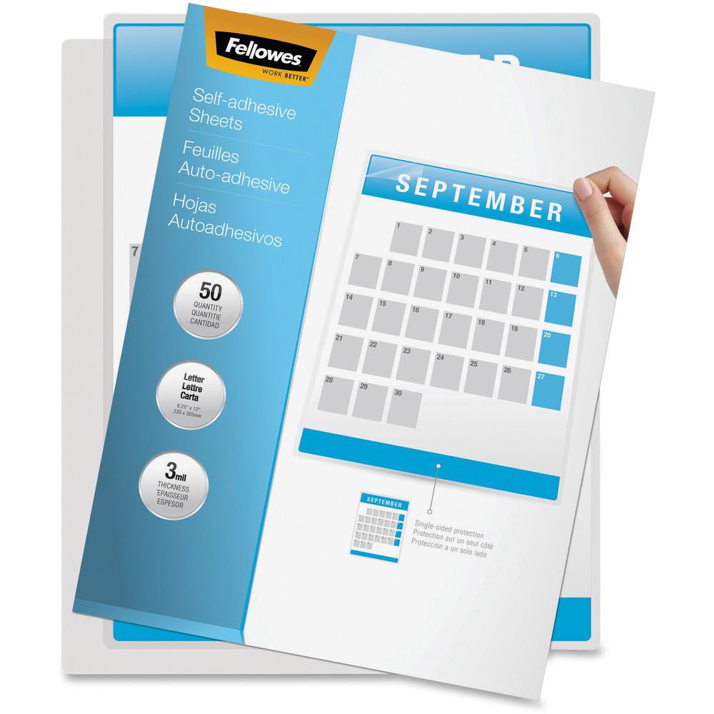 Fellowes Self Adhesive Laminating Sheets - Sheet Size Supported: Letter - Laminating Pouch/Sheet Size: 9.25" Width x 3 mil Thickness - Type G - Glossy - for Document, Photo - Self-adhesive, Single Sid. Picture 1