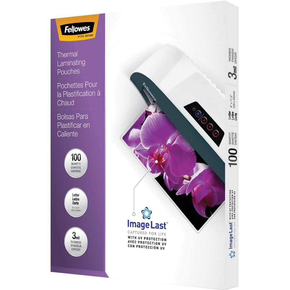 Fellowes ImageLast Thermal Laminating Pouches - Sheet Size Supported: Letter 9" Width x 11.50" Length - Laminating Pouch/Sheet Size: 9" Width3 mil Thickness - Type G - Glossy - for Document, Photo, Me. Picture 1
