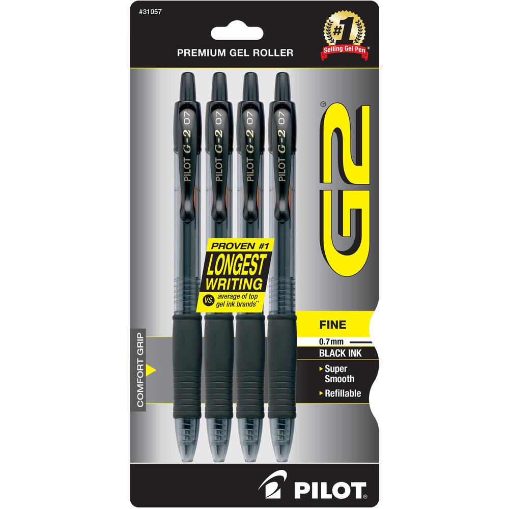 Pilot G2 Premium Gel Roller Pens - Fine Pen Point - 0.7 mm Pen Point Size - Refillable - Retractable - Black Gel-based Ink - 4 / Pack. Picture 1