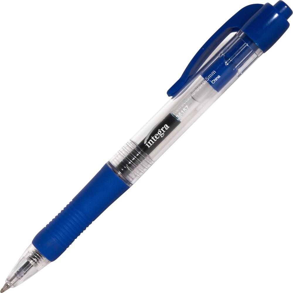 Integra Retractable 0.5mm Gel Pens - Fine Pen Point - 0.5 mm Pen Point Size - Retractable - Blue Gel-based Ink - Blue Barrel - Metal Tip - 1 Dozen. Picture 1