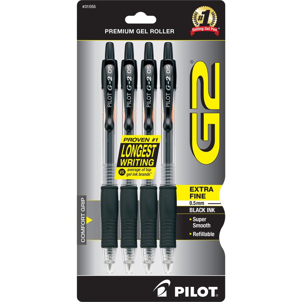 Pilot G2 Premium Gel Roller Pens - 0.5 mm Pen Point Size - Refillable - Retractable - Black Gel-based Ink - 4 / Pack. Picture 1