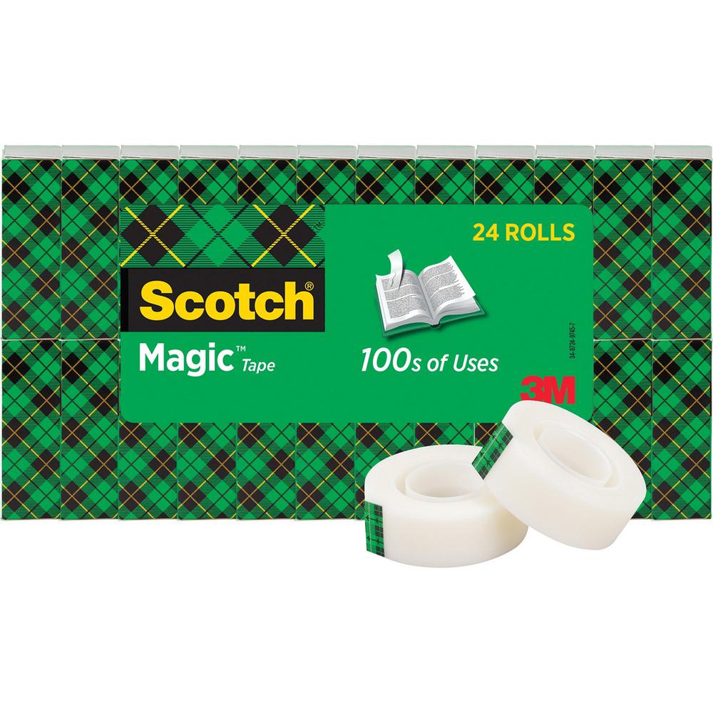 Scotch 3/4"W Magic Tape - 27.78 yd Length x 0.75" Width - 1" Core - Split Resistant, Tear Resistant - For Mending, Splicing - 24 / Pack - Matte - Clear. Picture 1