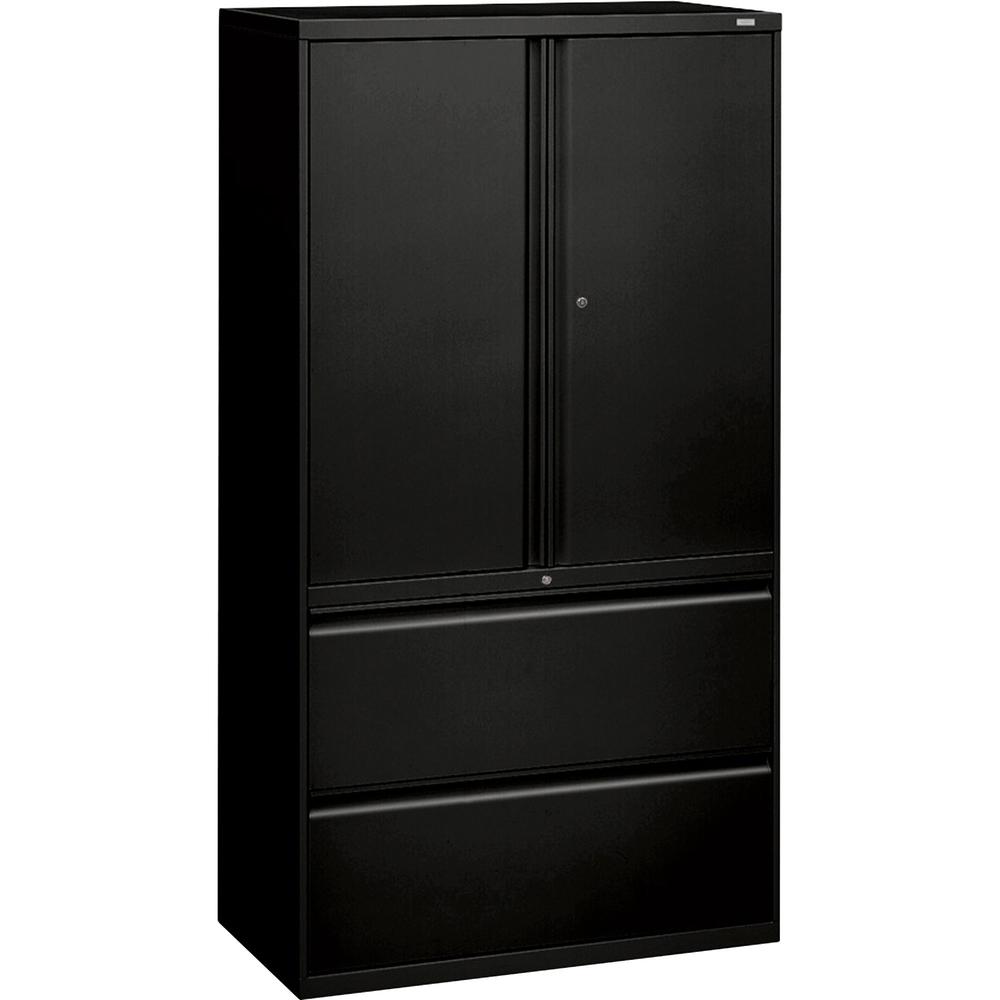 HON 800 Series Wide Lateral File with Storage Cabinet - 2-Drawer - 36" x 19.3" x 67" - 3 x Shelf(ves) - 2 x Drawer(s) for File - 2 x Side Open Door(s) - Legal, Letter - Lateral - Interlocking, Tamper . Picture 1