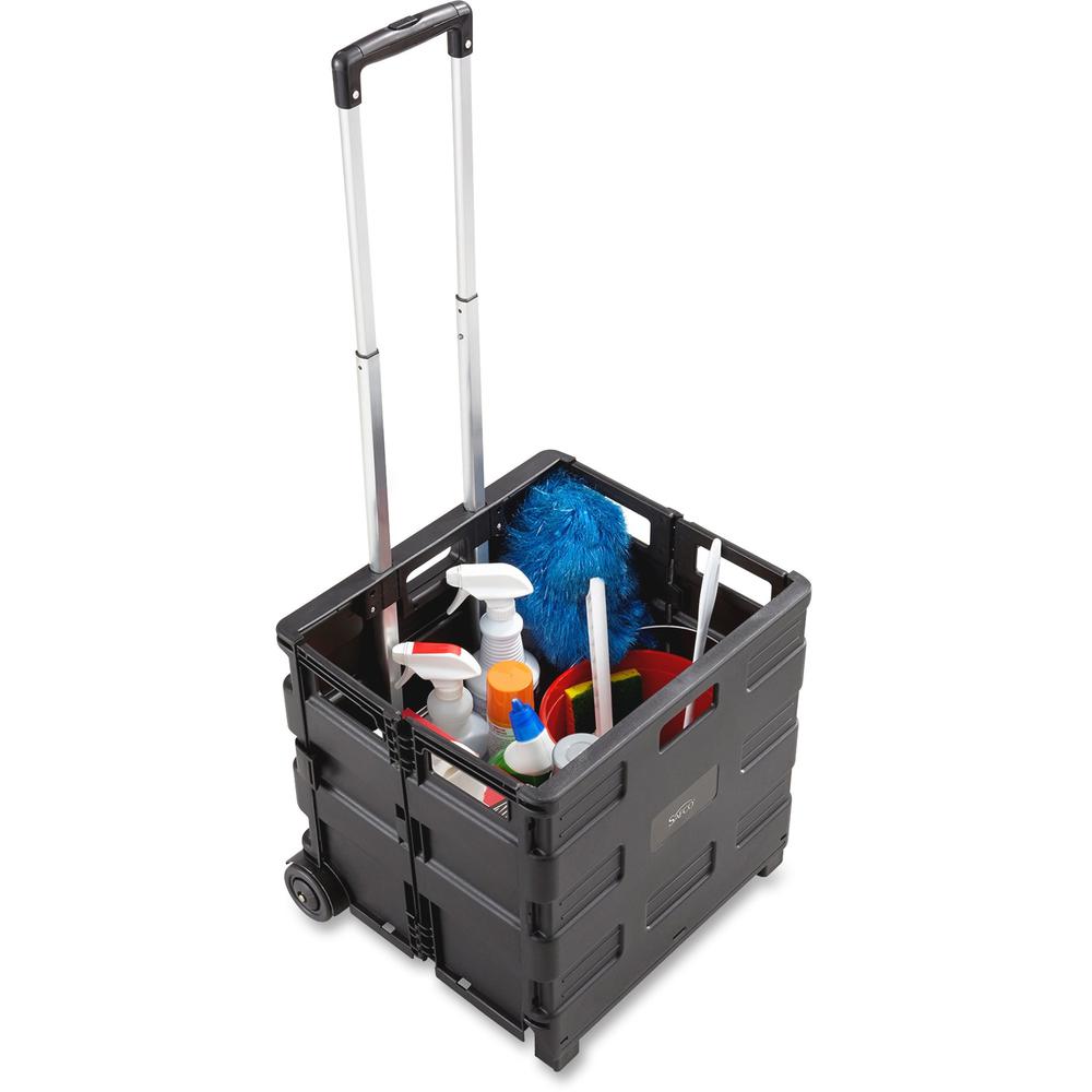 Safco Stow Away Folding Caddy - Telescopic Handle - 50 lb Capacity - 2 Casters - x 16.5" Width x 14.5" Depth x 39" Height - Black, Silver - 1 Each. Picture 1