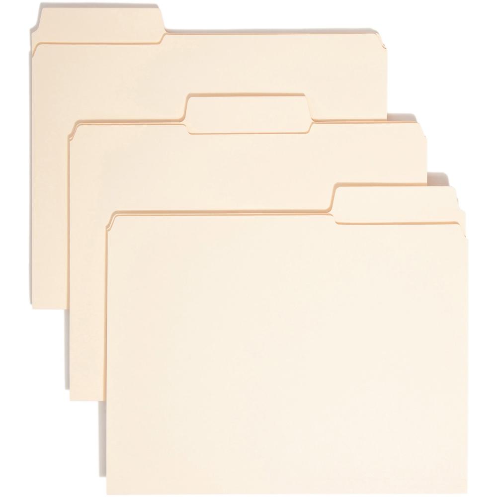 Smead SuperTab 1/3 Tab Cut Letter Recycled Top Tab File Folder - 8 1/2" x 11" - 3/4" Expansion - Top Tab Location - Assorted Position Tab Position - Manila - Manila - 10% Recycled - 100 / Box. Picture 1