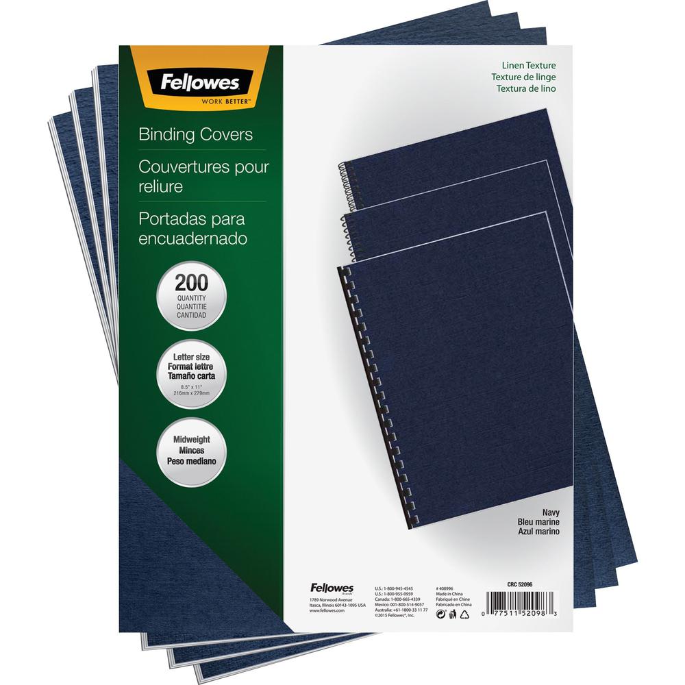Fellowes Expressions Linen Presentation Covers - 11" Height x 8.5" Width x 0.1" Depth - For Letter 8 1/2" x 11" Sheet - Navy - Linen - 200 / Pack. Picture 1