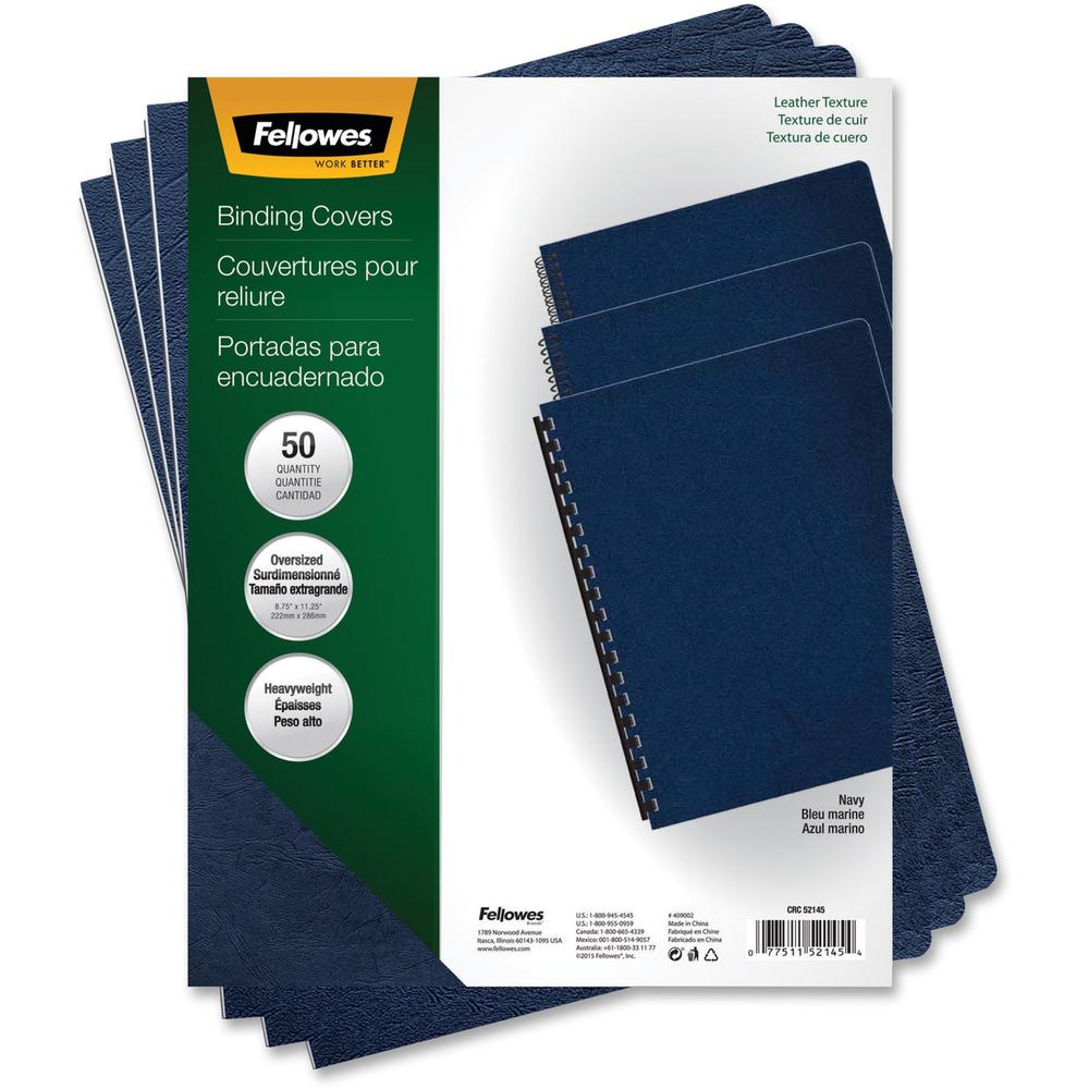 Fellowes Executive Presentation Covers - 11.3" Height x 8.8" Width x 0.1" Depth - 8 3/4" x 11 1/4" Sheet - Rectangular - Navy - Vinyl - 50 / Pack. Picture 1