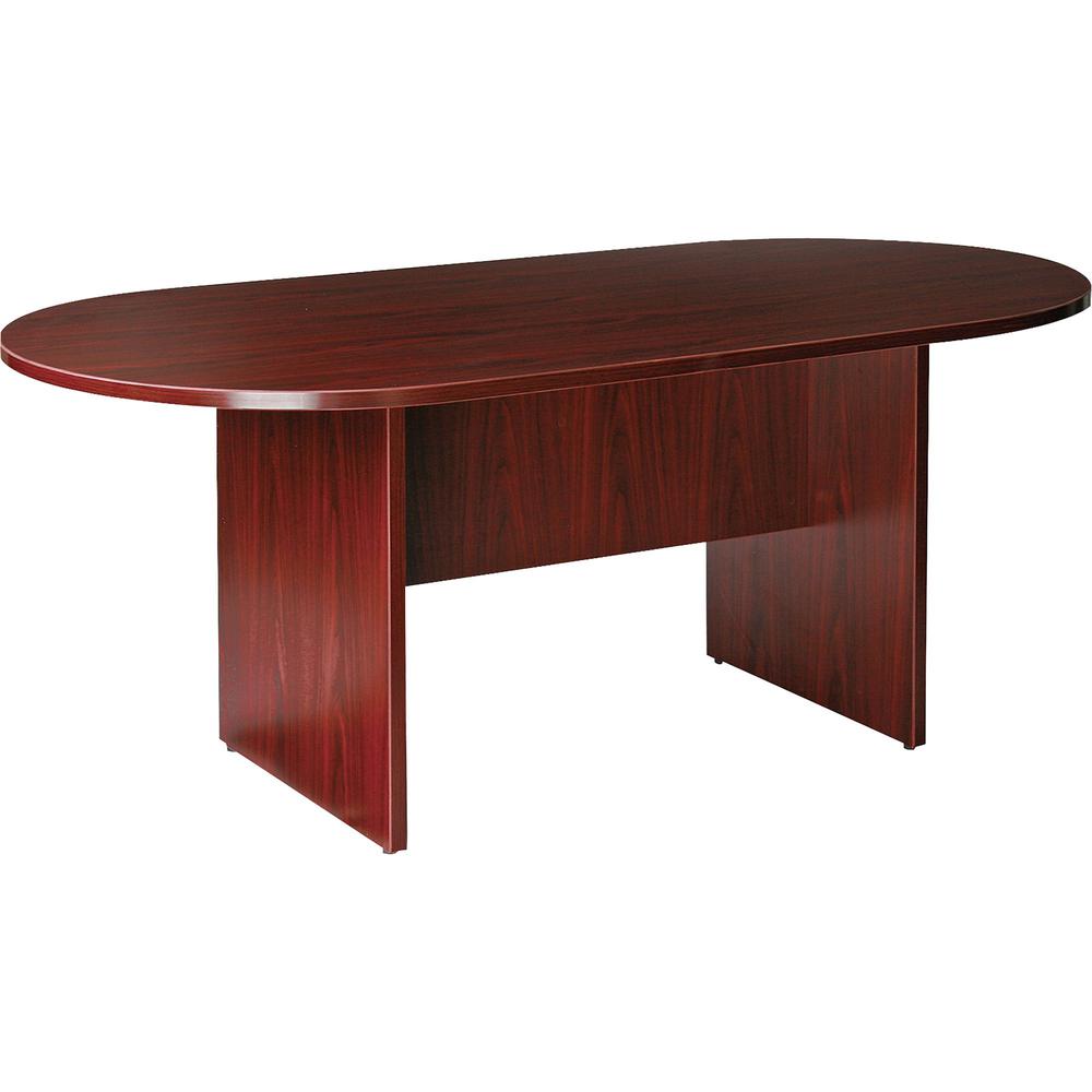 Lorell Essentials Oval Conference Table - Laminated Oval Top - Slab Base - 36" Table Top Length x 72" Table Top Width x 1.25" Table Top Thickness - 29.50" Height - Assembly Required - Mahogany - 1 Eac. Picture 1