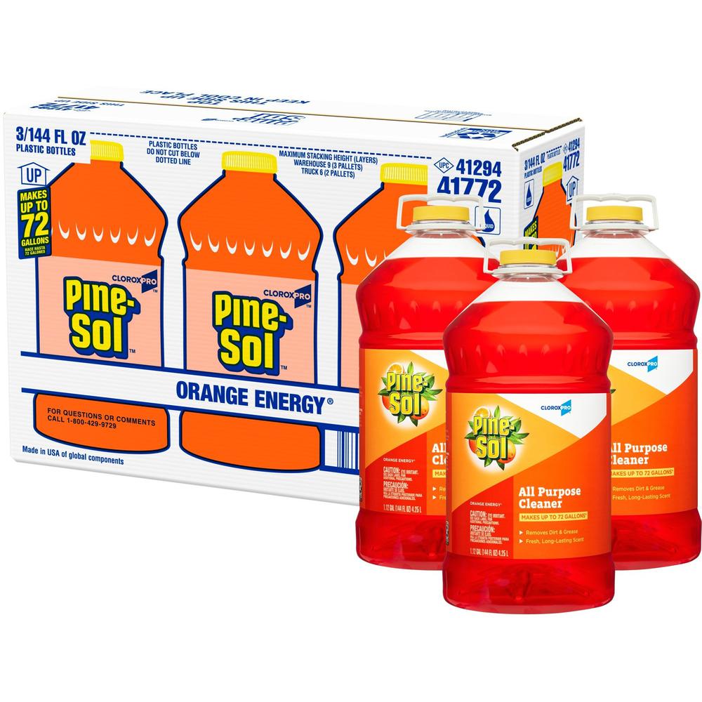 Pine-Sol All Purpose Cleaner - CloroxPro - Liquid - 144 fl oz (4.5 quart) - Orange Energy Scent - 3 / Carton - Orange. The main picture.