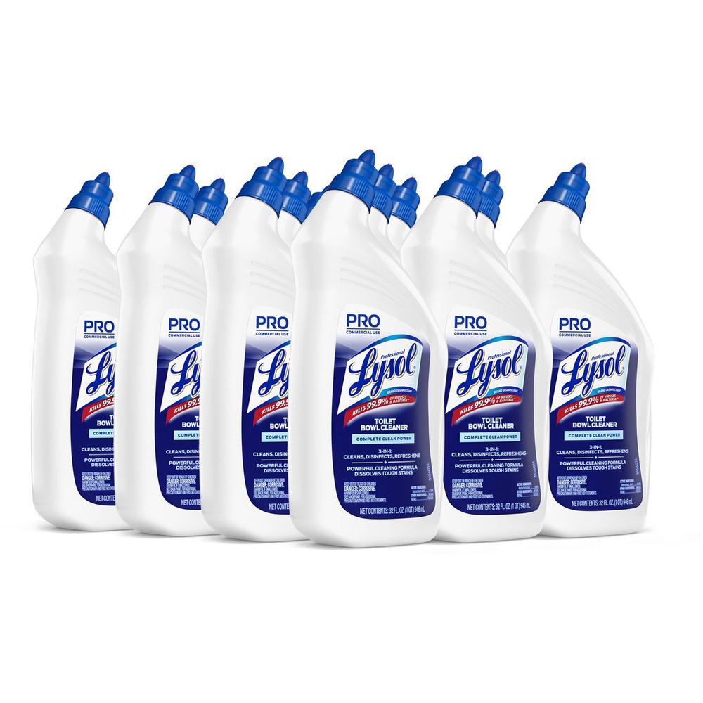 Professional Lysol Power Toilet Bowl Cleaner - For Nonporous Surface, Hard Surface, Restroom, Toilet Bowl - 32 fl oz (1 quart) - Wintergreen Scent - 12 / Carton - Disinfectant - Clear. Picture 1