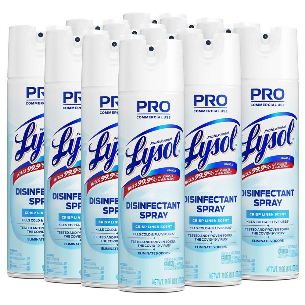 Professional Lysol Linen Disinfectant Spray - For Restroom, Food Service Area - 19 fl oz (0.6 quart) - Crisp Linen Scent - 12 / Carton - Disinfectant, CFC-free - Clear. Picture 1