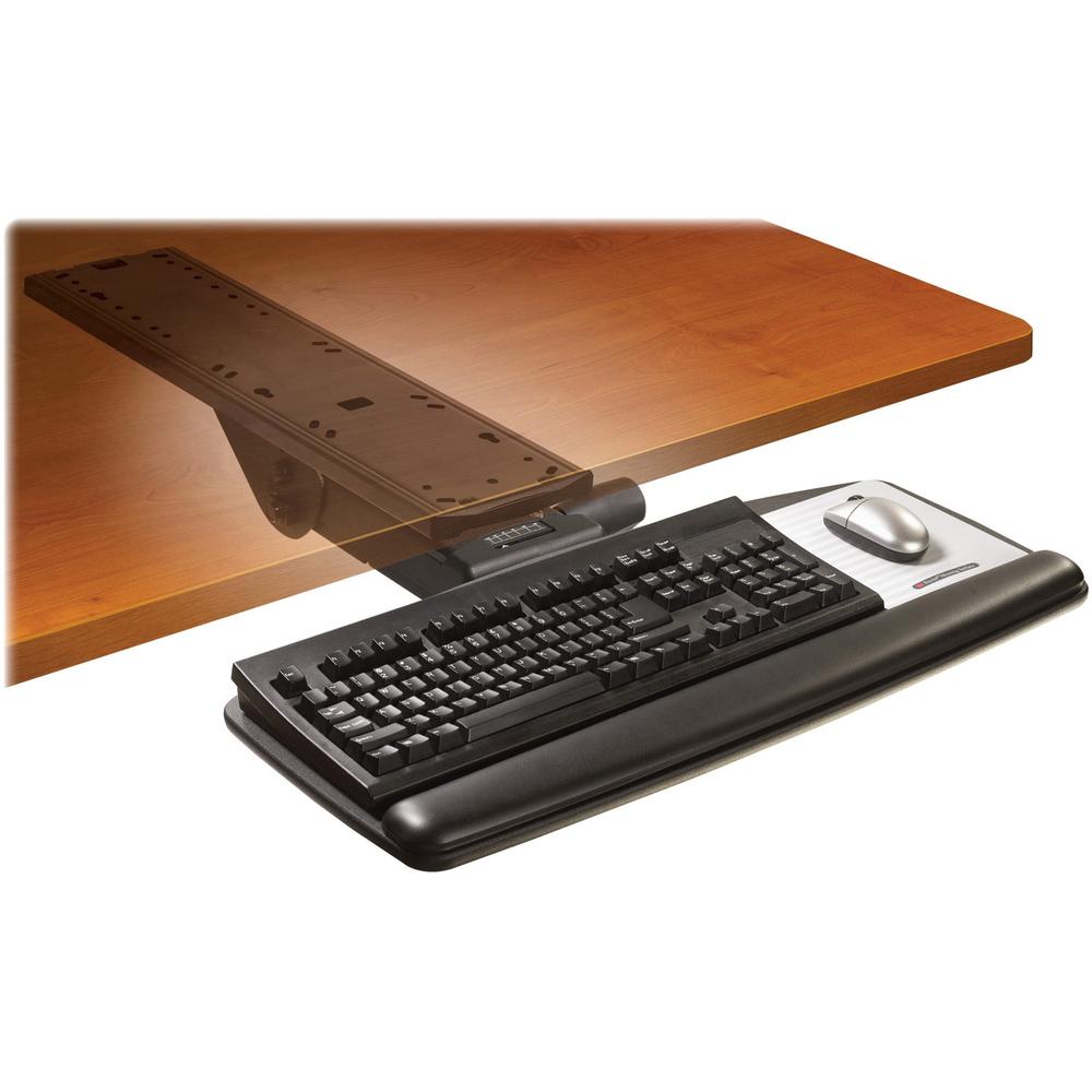 3M Easy Adjust Keyboard Tray with Standard Keyboard and Mouse Platform - 23" Height x 25.5" Width x 12" Depth - Black - 1. Picture 1