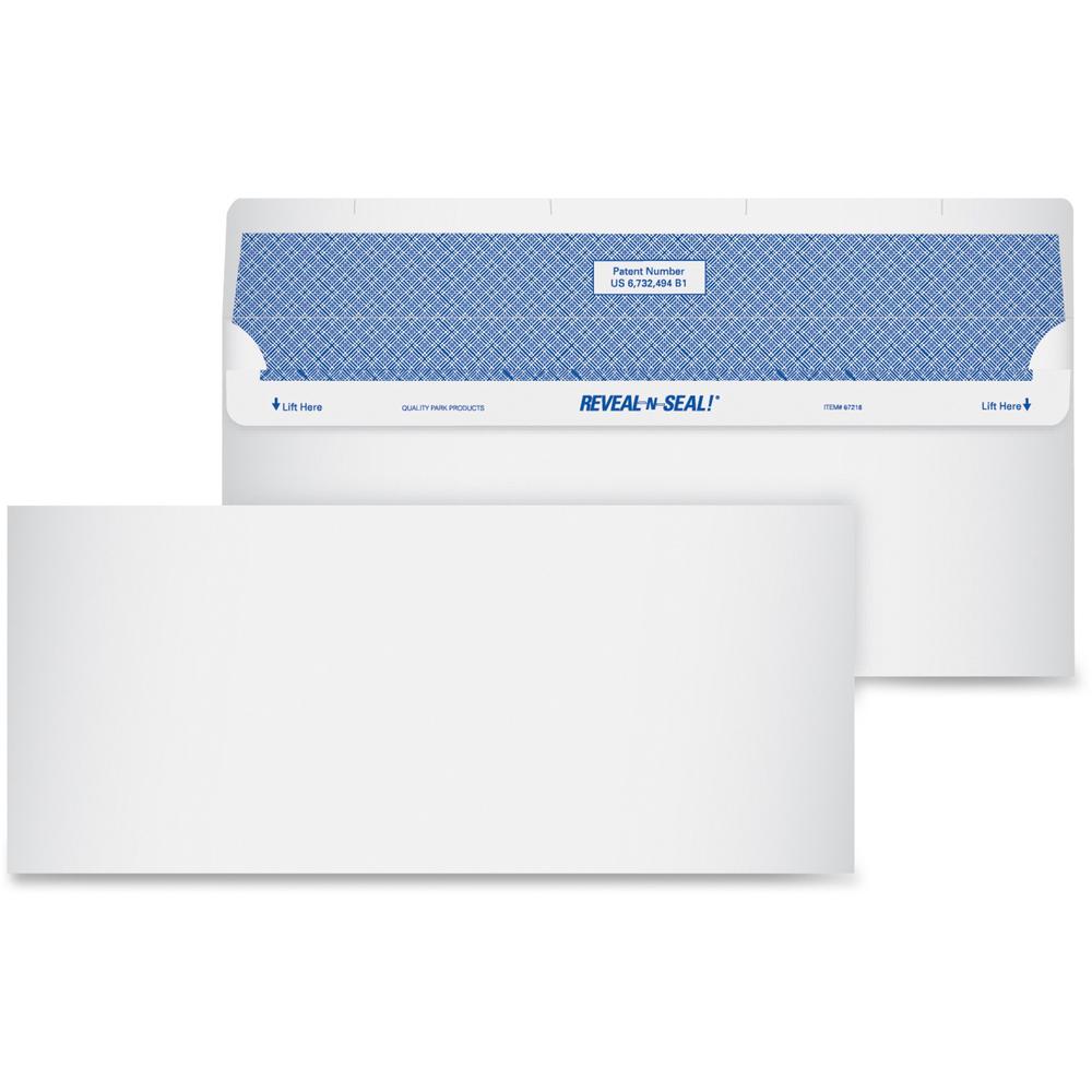 Quality Park Reveal-n-seal Envelopes - Security - #10 - 9 1/2" Width x 4 1/8" Length - 24 lb - 500 / Box - White. The main picture.