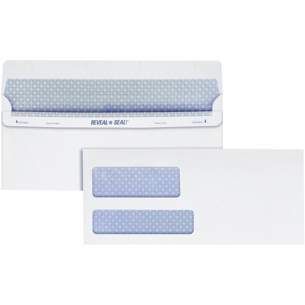 Quality Park No. 9 Double Window Envelopes with Tamper-Evident Seal - Double Window - #9 - 3 7/8" Width x 8 7/8" Length - 24 lb - Self-sealing - 500 / Box - White. Picture 1
