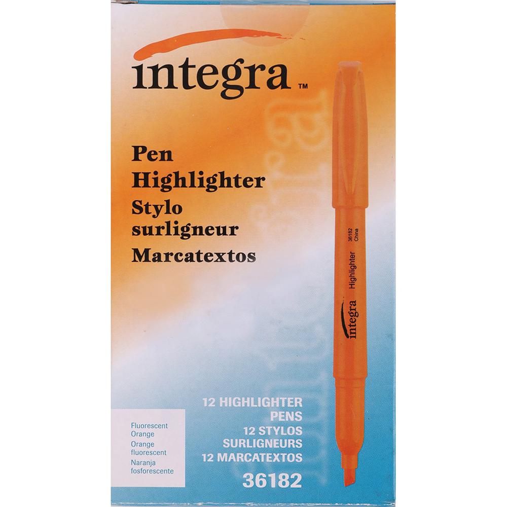 Integra Pen Style Fluorescent Highlighters - Chisel Marker Point Style - Fluorescent Orange - 1 Dozen. Picture 1