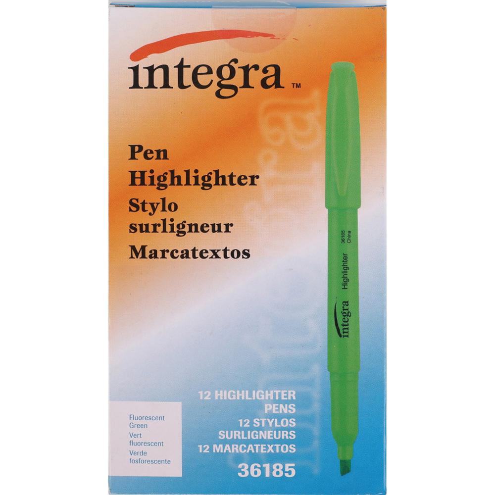 Integra Pen Style Fluorescent Highlighters - Chisel Marker Point Style - Green - 1 Dozen. The main picture.