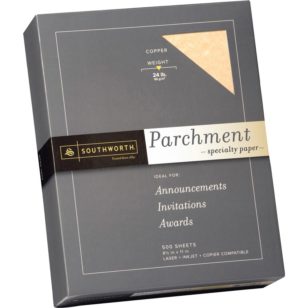 Southworth Parchment Specialty Paper - Copper - Letter - 8 1/2" x 11" - 24 lb Basis Weight - Parchment - 500 / Box - Acid-free, Lignin-free - Copper. Picture 1