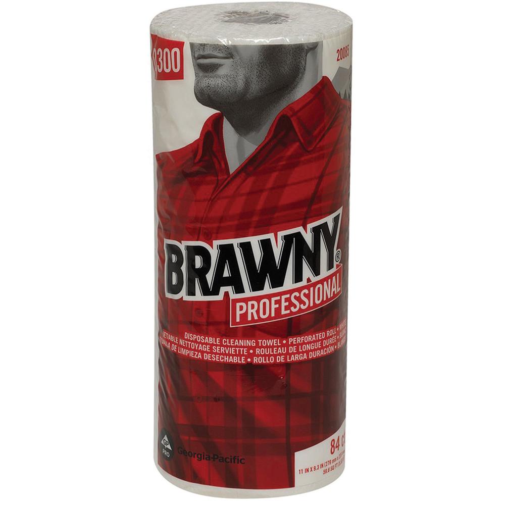 Brawny&reg; Professional D300 Disposable Cleaning Towels - 11" x 9.30" - 84 Sheets/Roll - White - Paper - Absorbent, Soft, Perforated - For Office Building, Food Service - 20 / Carton. Picture 1