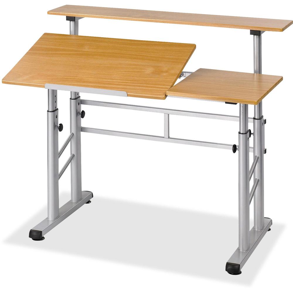 Safco Height-Adjustable Split Level Drafting Table - Rectangle Top - Adjustable Height - 26.50" to 37.25" Adjustment - Assembly Required - Medium Oak - Steel, Wood - 1 Each. Picture 1