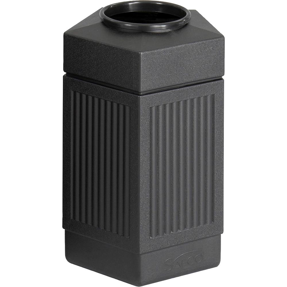 Safco Indoor/Outdoor Pentagon Shape Receptacle - 30 gal Capacity - 28.8" Height x 18" Width x 18.5" Depth - Polyethylene - Black - 1 Each. Picture 1
