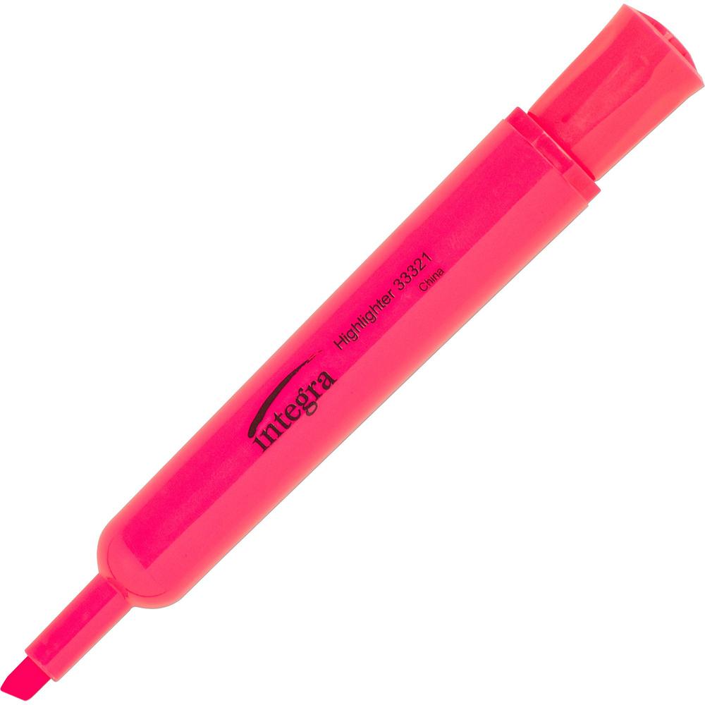 Integra Chisel Desk Liquid Highlighters - Chisel Marker Point Style - Fluorescent Pink - 1 Dozen. Picture 1