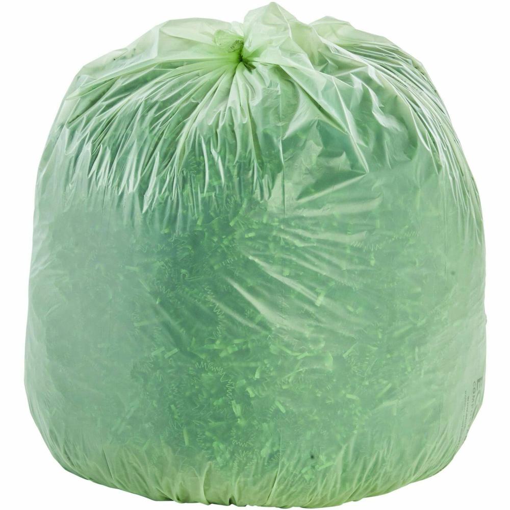 Stout EcoSafe Trash Bags - 30 gal Capacity - 30" Width x 39" Length - 1.10 mil (28 Micron) Thickness - Green - Plastic - 48/Carton. Picture 1