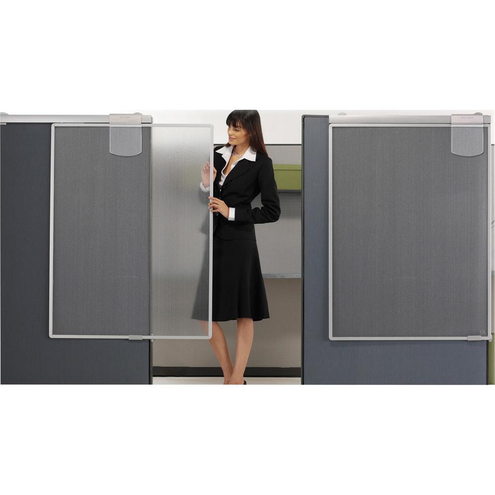 Quartet Workstation Sliding Privacy Screen - 36" Width x 48" Height x 1.3" Depth - Silver Aluminum Frame - Plastic - Silver - 1 Each. Picture 1