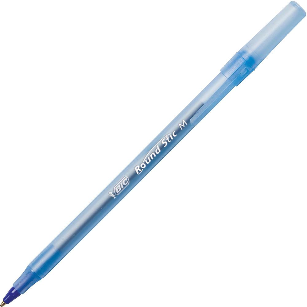 BIC Round Stic Ballpoint Pens - Medium Pen Point - Blue - Blue Barrel - 60 / Box. The main picture.