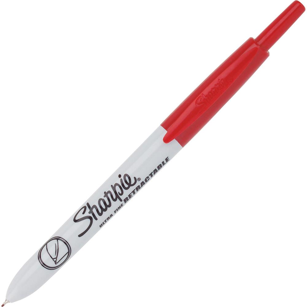 Sharpie Ultra-fine Tip Retractable Markers - Ultra Fine Marker Point - Retractable - Red - 12 / Dozen. Picture 1